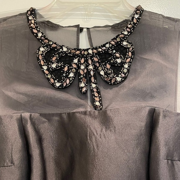 RICKIE Freeman for Teri Jon Black Wool Silk Jeweled Collar Cocktail Dress Size 4 - Picture 5 of 15